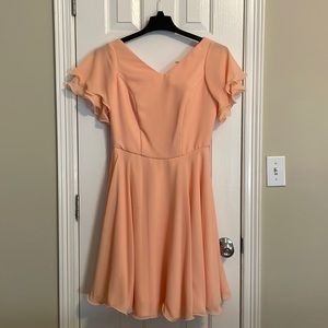 A-Line V-neck Bridesmaid Dress with Ruffles - Size M/L, Salmon